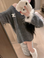 Arc de Triomphe V-Neck Fuzzy Sleeve Sweater