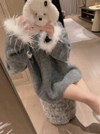 Arc de Triomphe V-Neck Fuzzy Sleeve Sweater