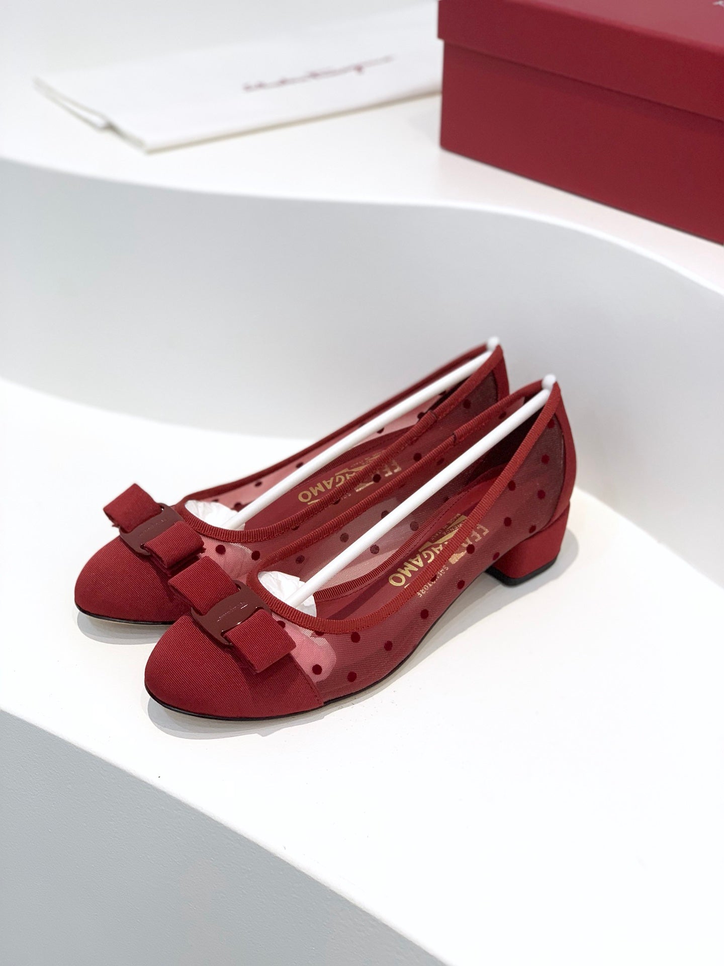 Spring/Summer Polka Dot Mesh Ballet Flats & Heels