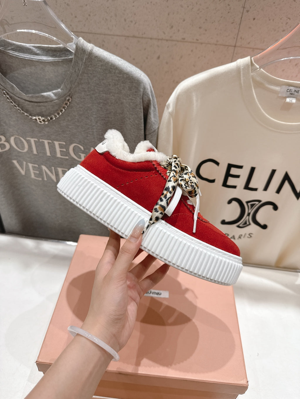 2025SS Autumn/Winter Lace-Up Thick-Soled Wool Sneakers