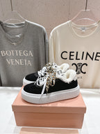 2025SS Autumn/Winter Lace-Up Thick-Soled Wool Sneakers