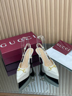 2025 Early-Autumn Embossed Leather Slingback Platform Pumps – 9cm Heel