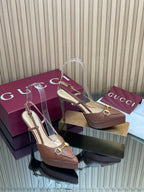 2025 Early-Autumn Embossed Leather Slingback Platform Pumps – 9cm Heel