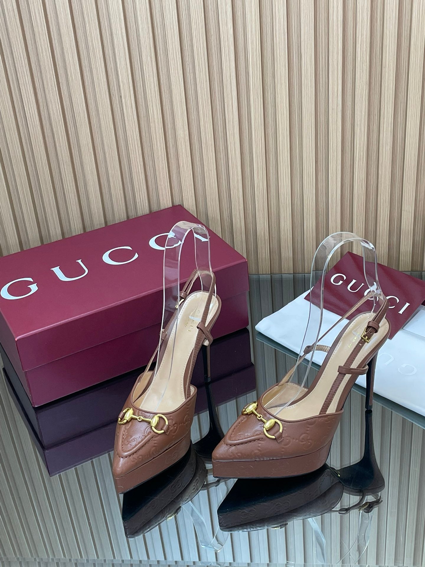 2025 Early-Autumn Embossed Leather Slingback Platform Pumps – 9cm Heel