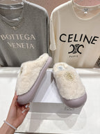 2025 Autumn/Winter Half-Covered Furry Clog Slides