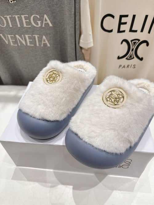 2025 Autumn/Winter Half-Covered Furry Clog Slides