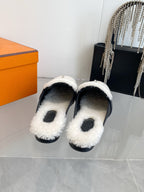 2025 Autumn/Winter Cashmere Fur-Lined Backless Loafers