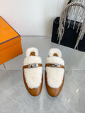 2025 Autumn/Winter Cashmere Fur-Lined Backless Loafers