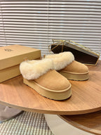 Autumn/Winter Wool-Lined Slip-On Platform Slippers – Cozy & Stylish