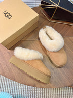 Autumn/Winter Wool-Lined Slip-On Platform Slippers – Cozy & Stylish