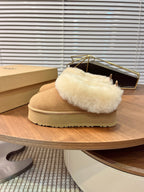 Autumn/Winter Wool-Lined Slip-On Platform Slippers – Cozy & Stylish