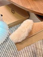 Autumn/Winter Wool-Lined Slip-On Platform Slippers – Cozy & Stylish