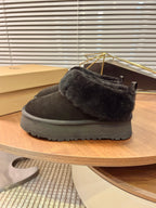 Autumn/Winter Wool-Lined Slip-On Platform Slippers – Cozy & Stylish