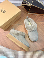 Autumn/Winter Wool-Lined Slip-On Platform Slippers – Cozy & Stylish
