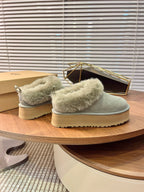 Autumn/Winter Wool-Lined Slip-On Platform Slippers – Cozy & Stylish