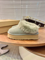 Autumn/Winter Wool-Lined Slip-On Platform Slippers – Cozy & Stylish