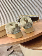 Autumn/Winter Wool-Lined Slip-On Platform Slippers – Cozy & Stylish
