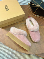Autumn/Winter Wool-Lined Slip-On Platform Slippers – Cozy & Stylish