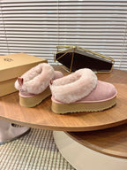 Autumn/Winter Wool-Lined Slip-On Platform Slippers – Cozy & Stylish