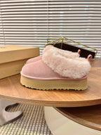 Autumn/Winter Wool-Lined Slip-On Platform Slippers – Cozy & Stylish