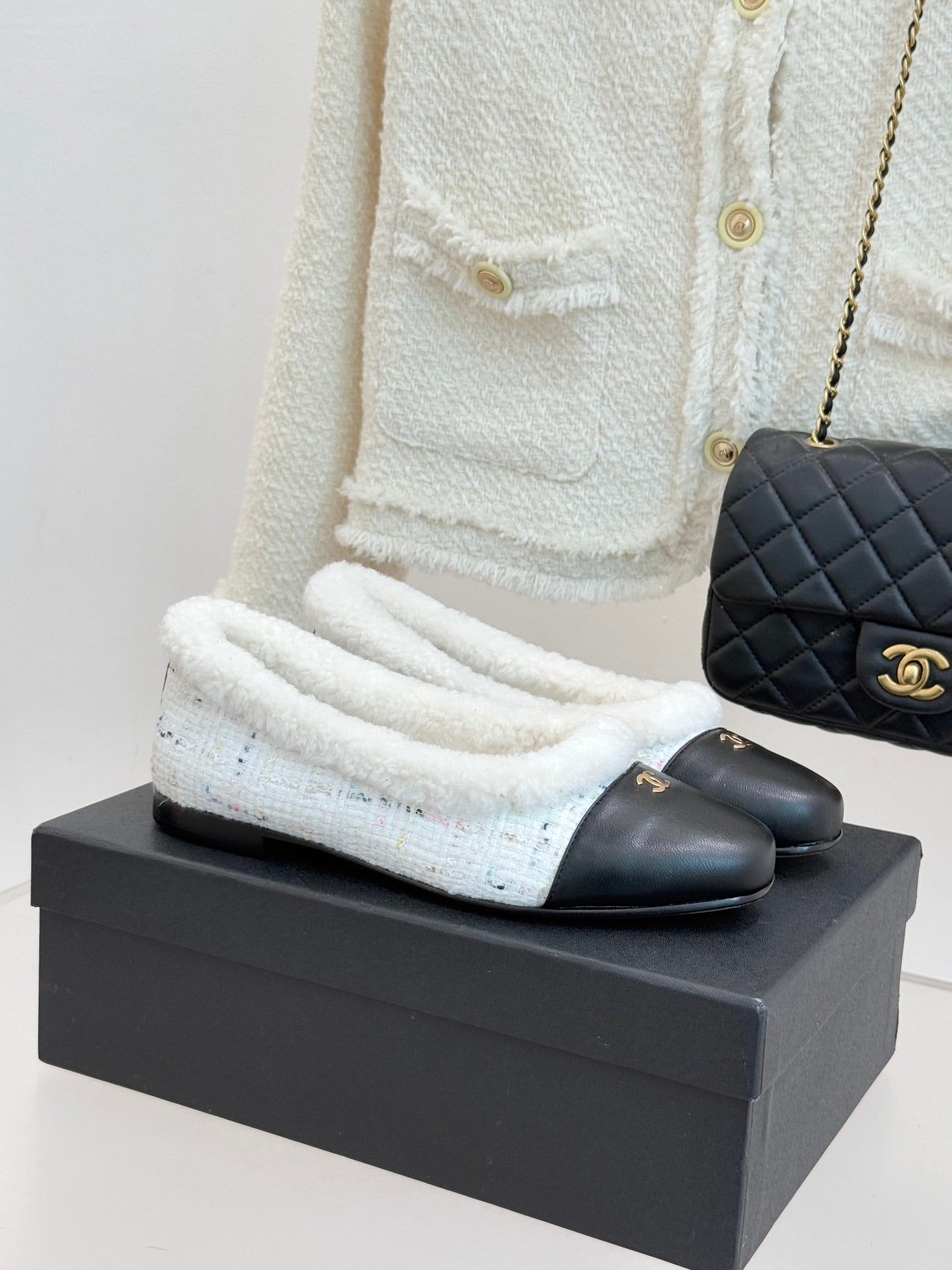 Two-Tone Ballet Flat with Soft Fur Detailing