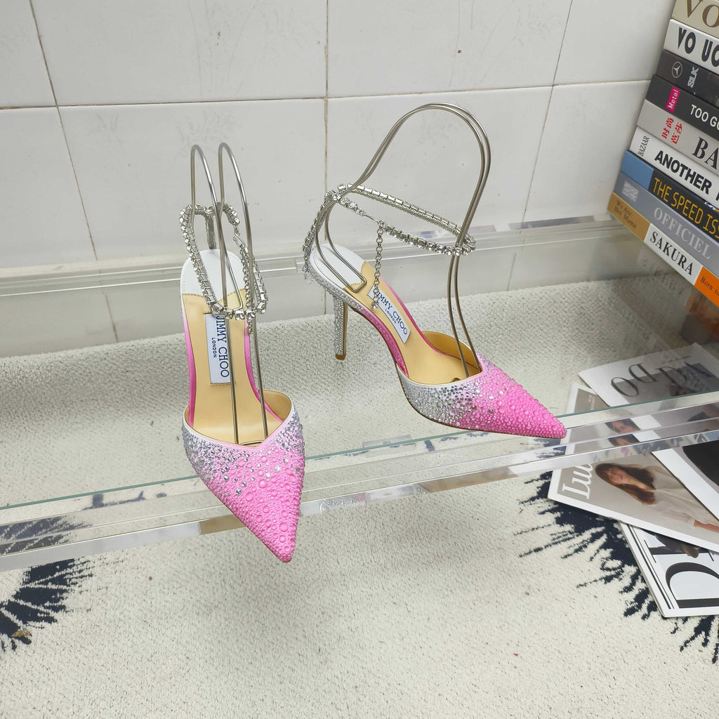 Crystal-Ankle Strap Pointed Toe High Heels | Premium Edition