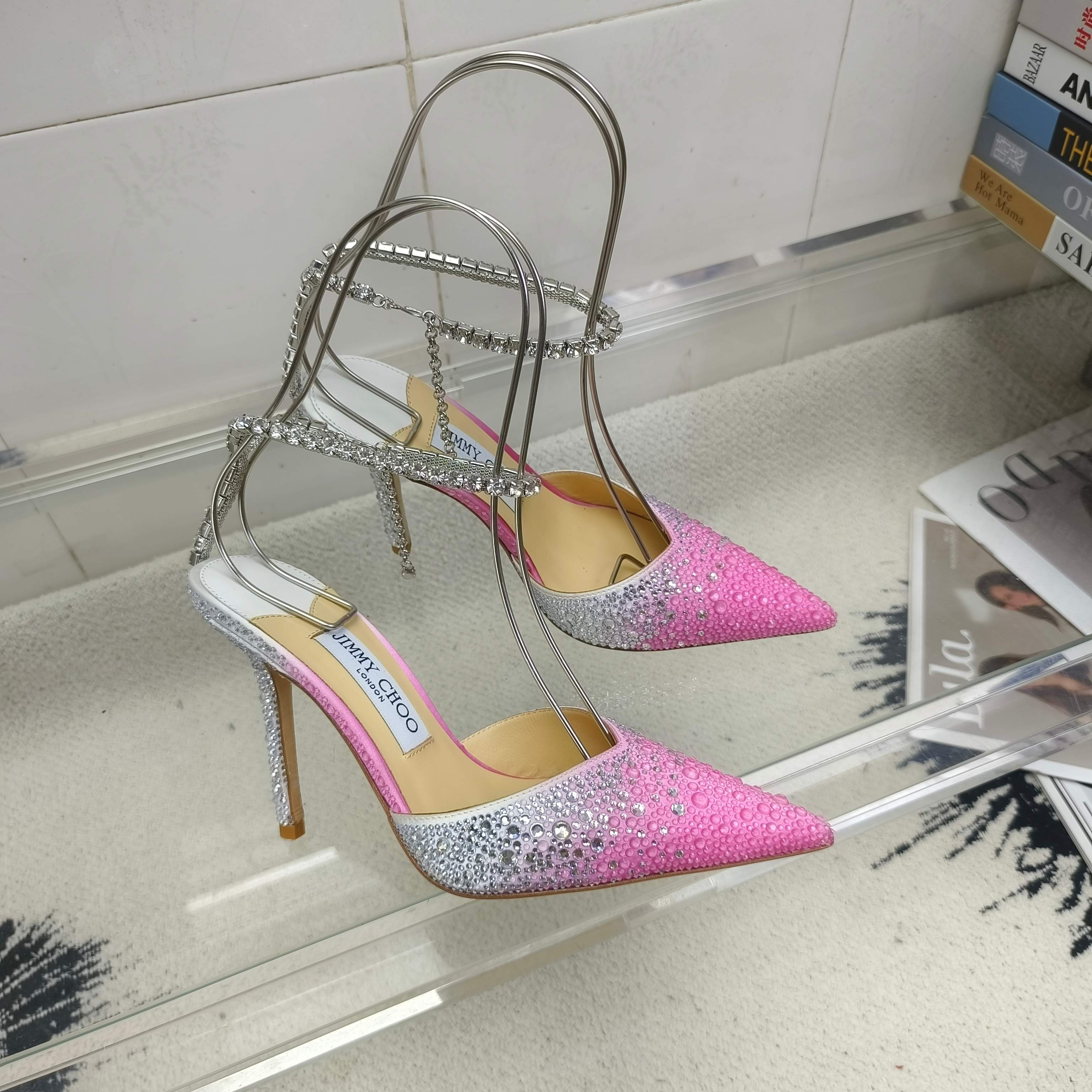 Crystal-Ankle Strap Pointed Toe High Heels | Premium Edition