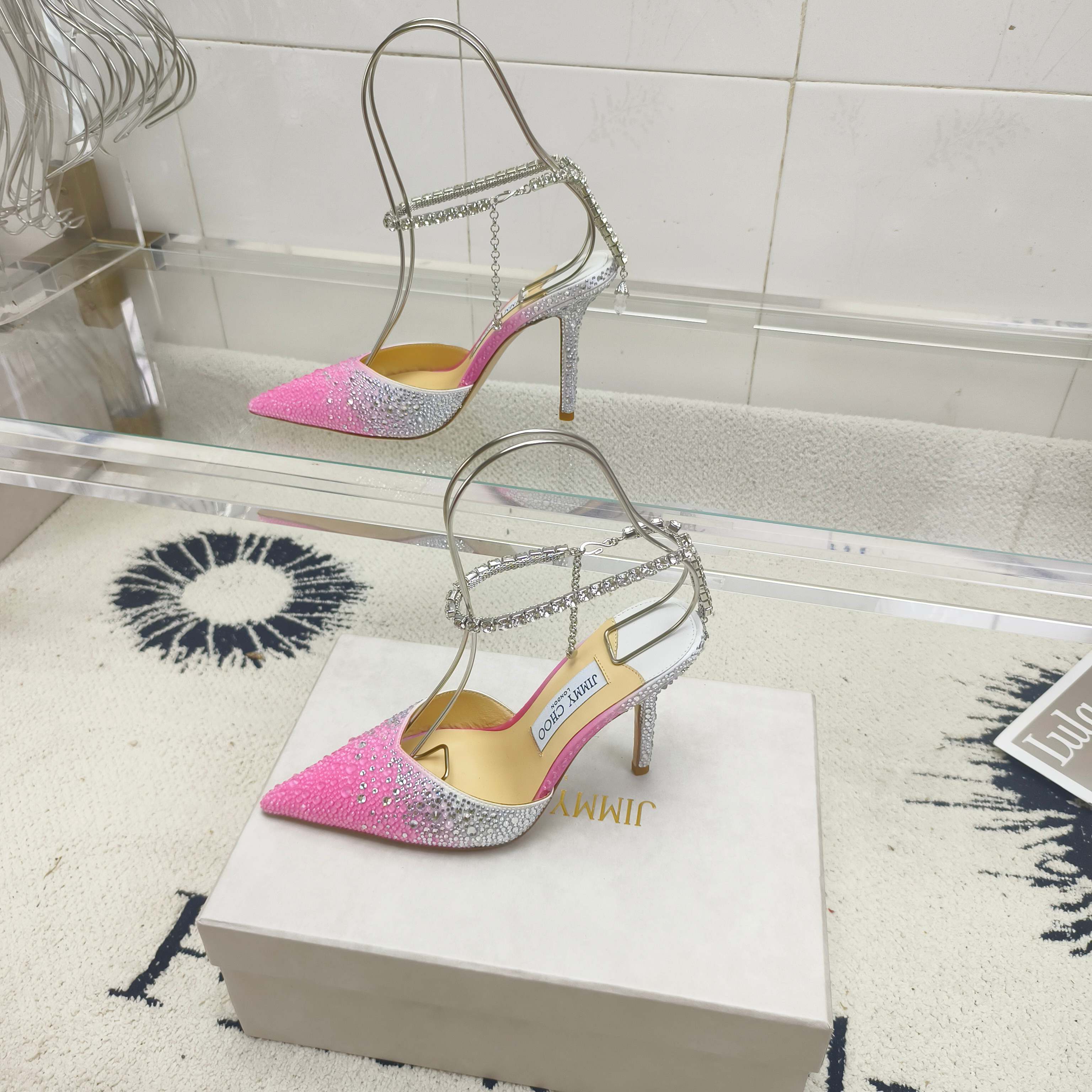 Crystal-Ankle Strap Pointed Toe High Heels | Premium Edition