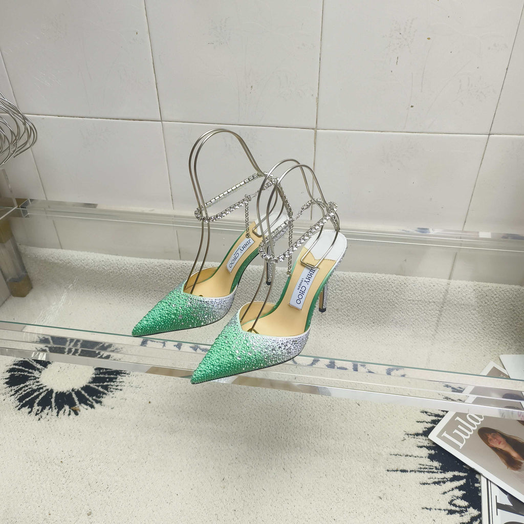 Crystal-Ankle Strap Pointed Toe High Heels | Premium Edition