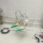 Crystal-Ankle Strap Pointed Toe High Heels | Premium Edition