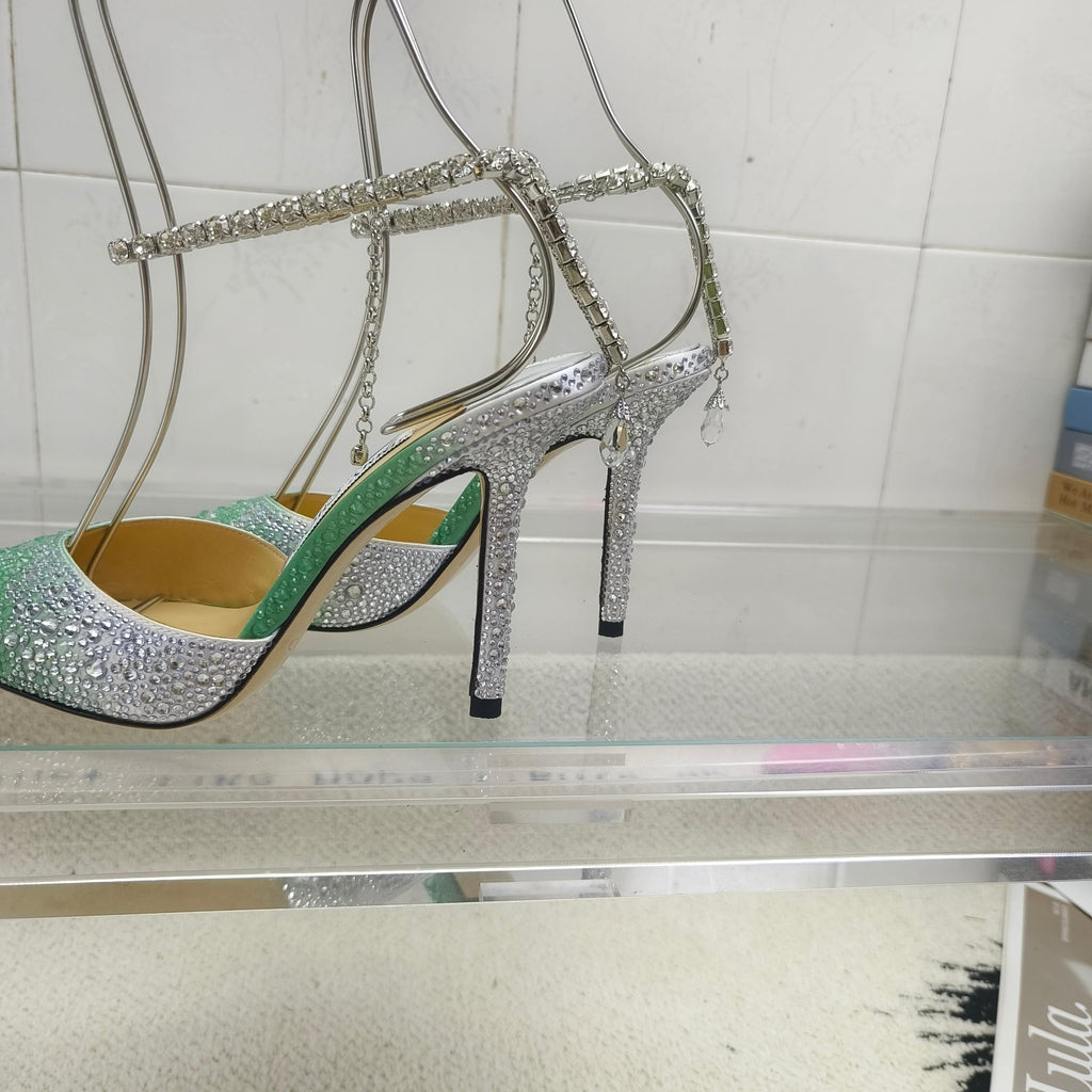 Crystal-Ankle Strap Pointed Toe High Heels | Premium Edition