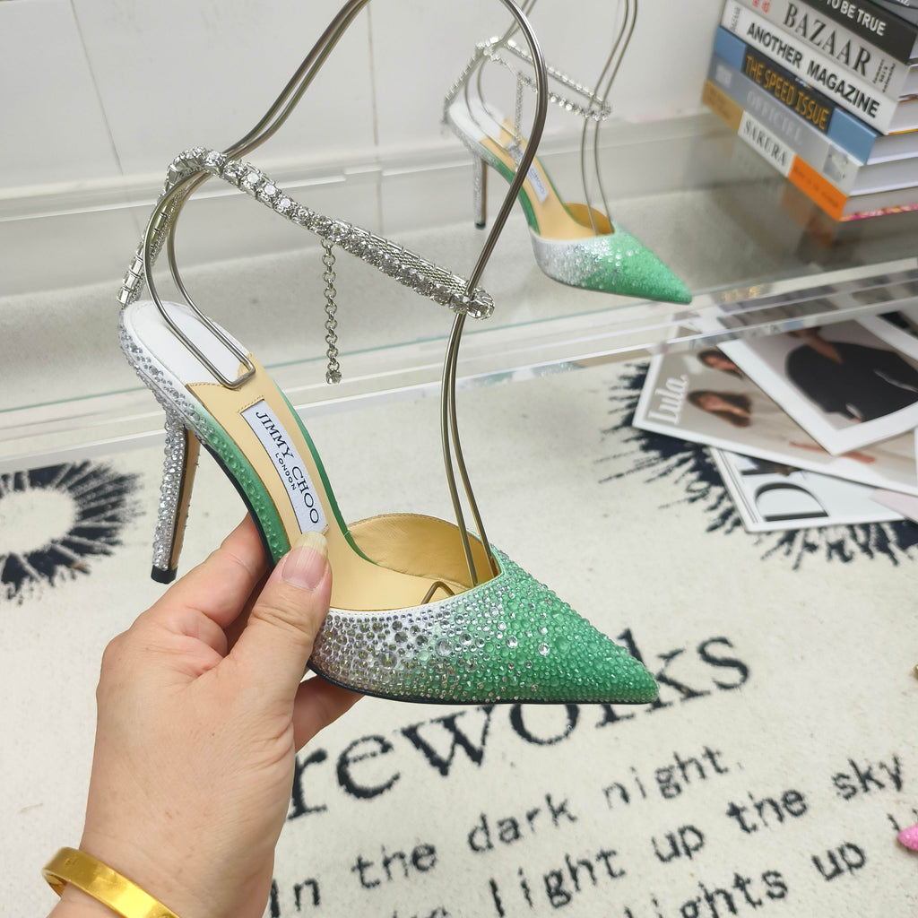 Crystal-Ankle Strap Pointed Toe High Heels | Premium Edition