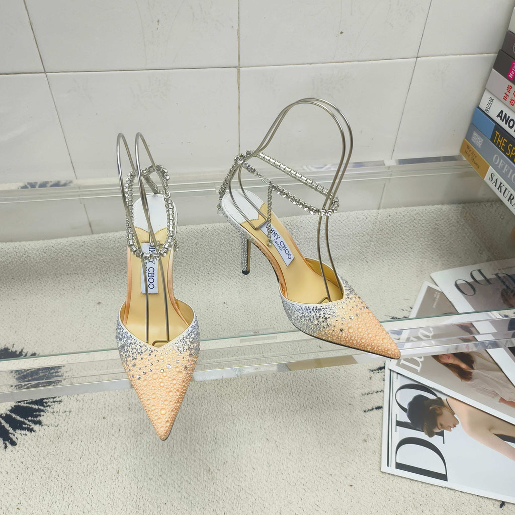 Crystal-Ankle Strap Pointed Toe High Heels | Premium Edition