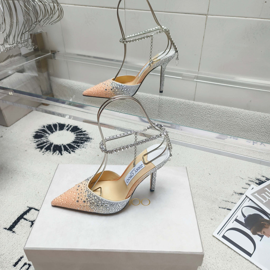 Crystal-Ankle Strap Pointed Toe High Heels | Premium Edition