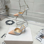 Crystal-Ankle Strap Pointed Toe High Heels | Premium Edition