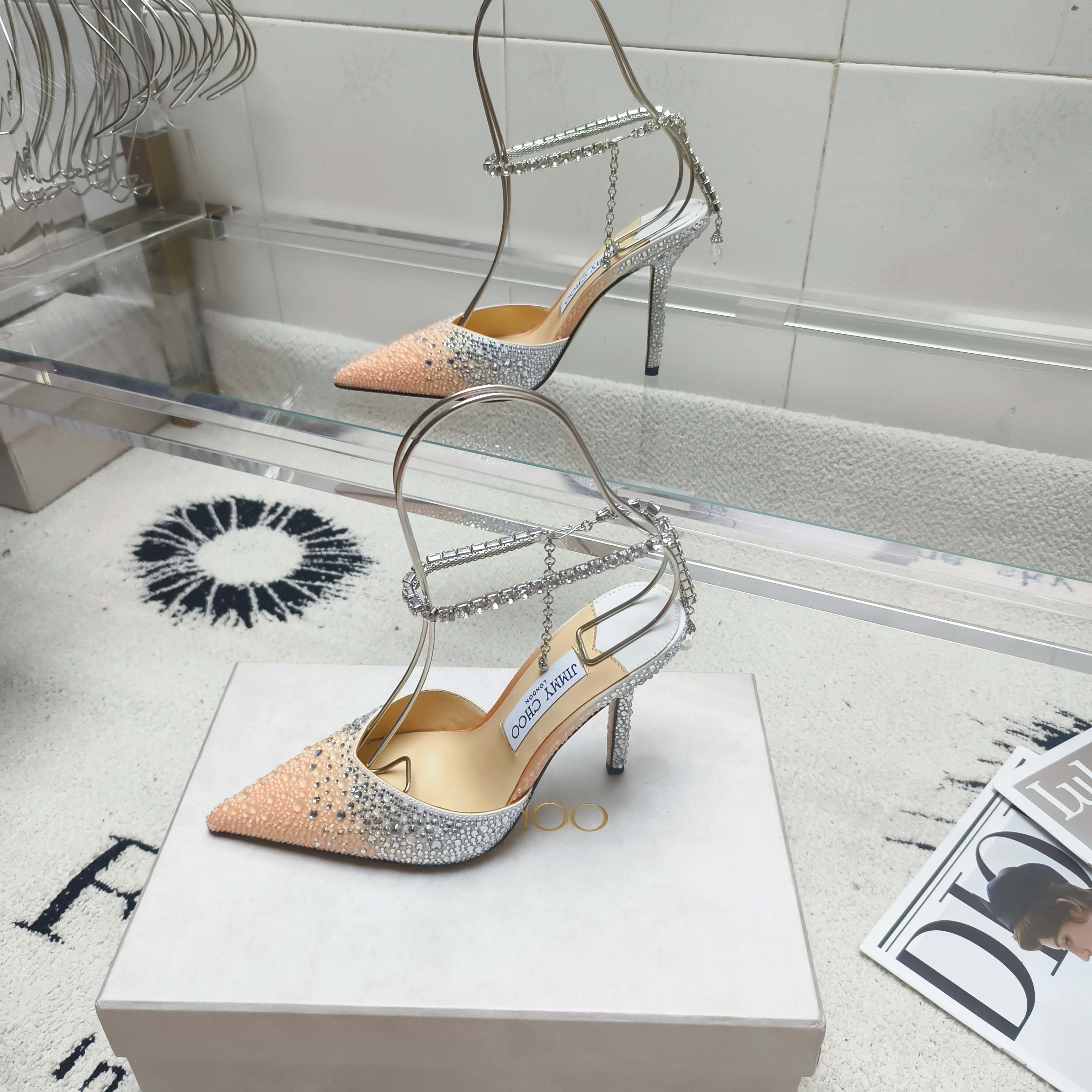 Crystal-Ankle Strap Pointed Toe High Heels | Premium Edition