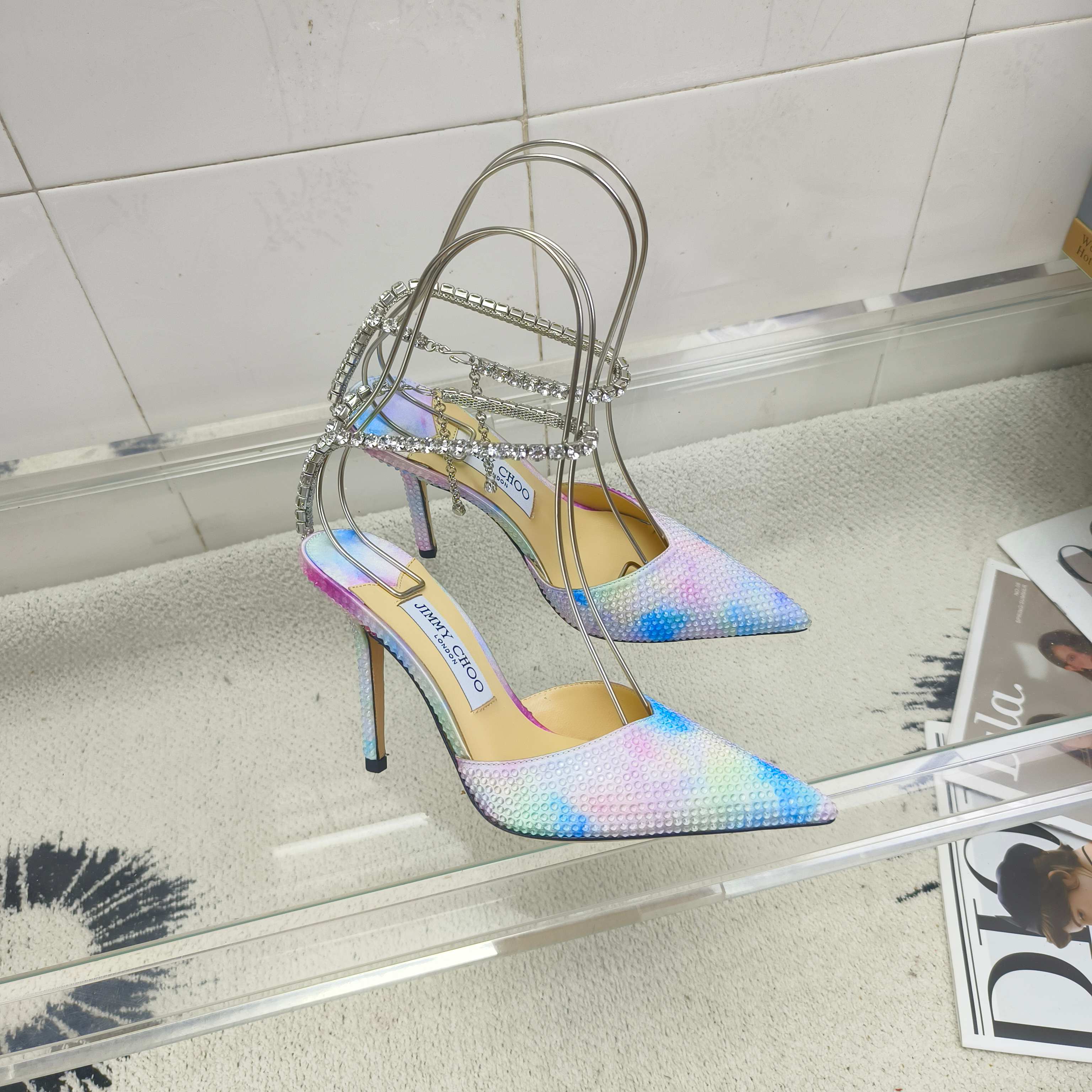 Crystal-Ankle Strap Pointed Toe High Heels | Premium Edition