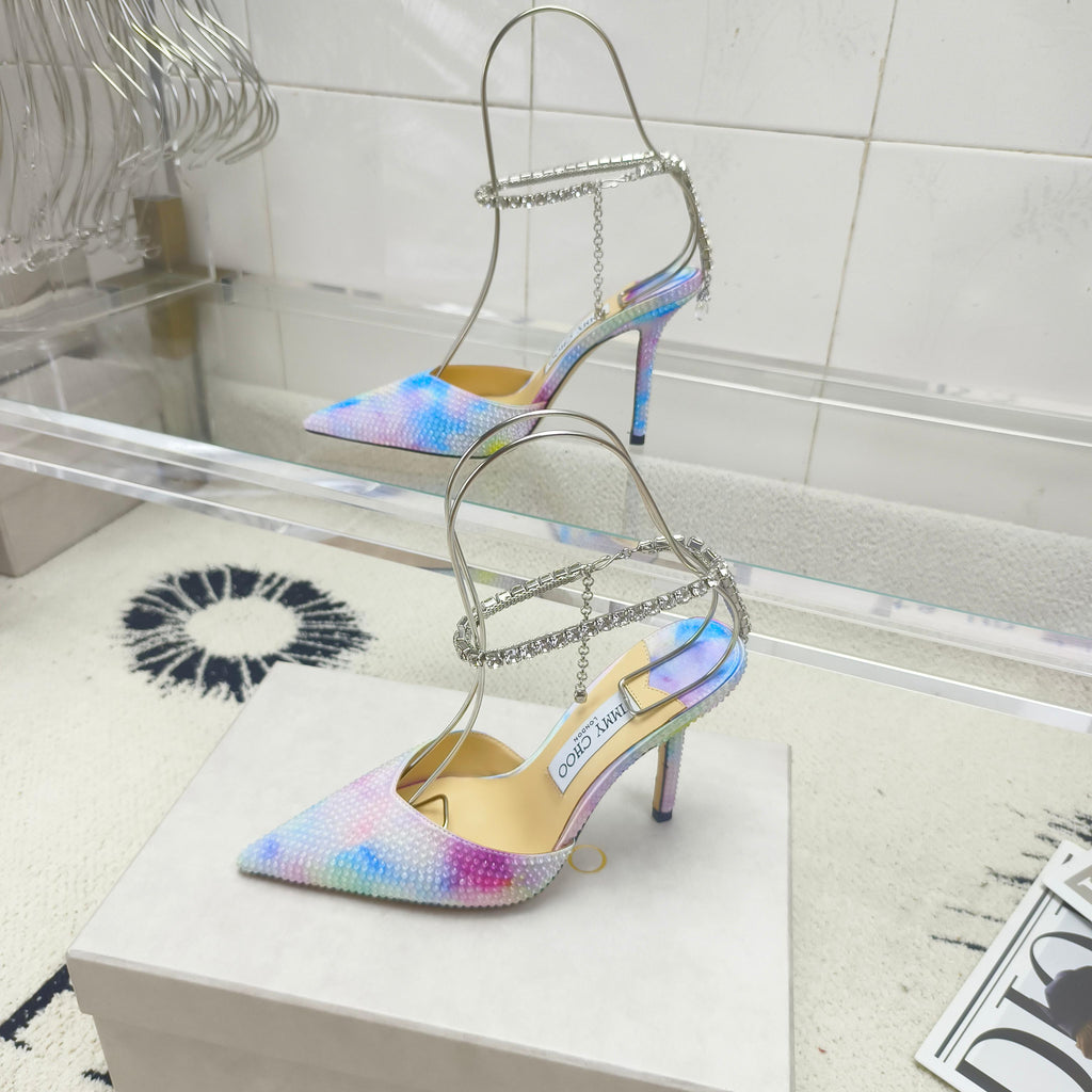 Crystal-Ankle Strap Pointed Toe High Heels | Premium Edition
