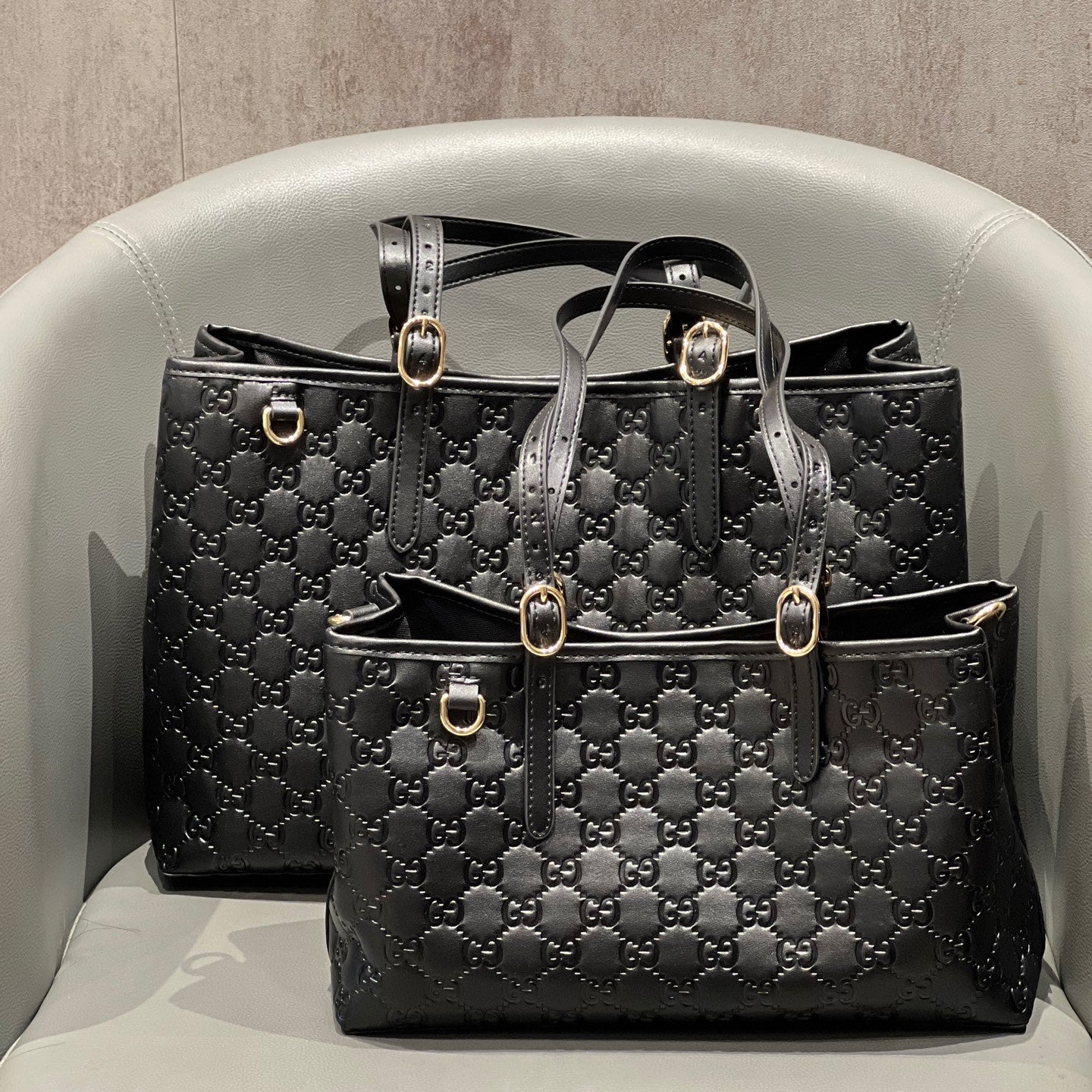 Classic G-Pattern Tote Bags with Signature Stripe Detail