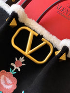 New Embroidered Leather Shopping Bag with Fur Details