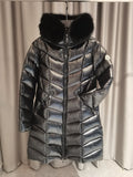 Long Hooded Glossy Down Coat – Premium Warmth & Frost-Fur Trim