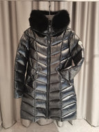Long Hooded Glossy Down Coat – Premium Warmth & Frost-Fur Trim