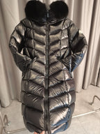 Long Hooded Glossy Down Coat – Premium Warmth & Frost-Fur Trim