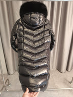 Long Hooded Glossy Down Coat – Premium Warmth & Frost-Fur Trim