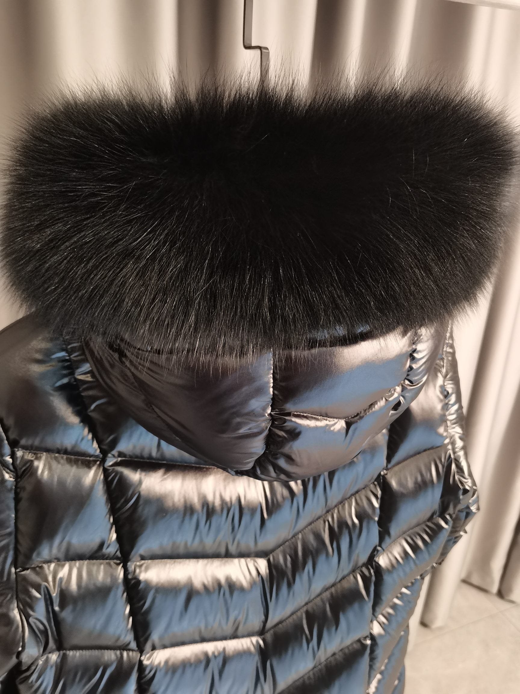 Long Hooded Glossy Down Coat – Premium Warmth & Frost-Fur Trim