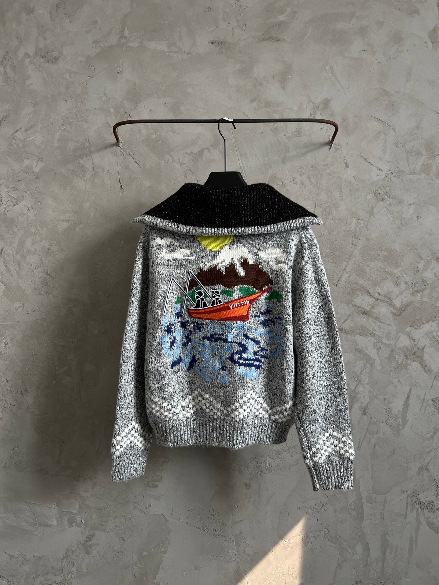 Luxury Embroidered Knit Cardigan – Sailboat &amp; Fishing Motif | Fall/Winter Collection