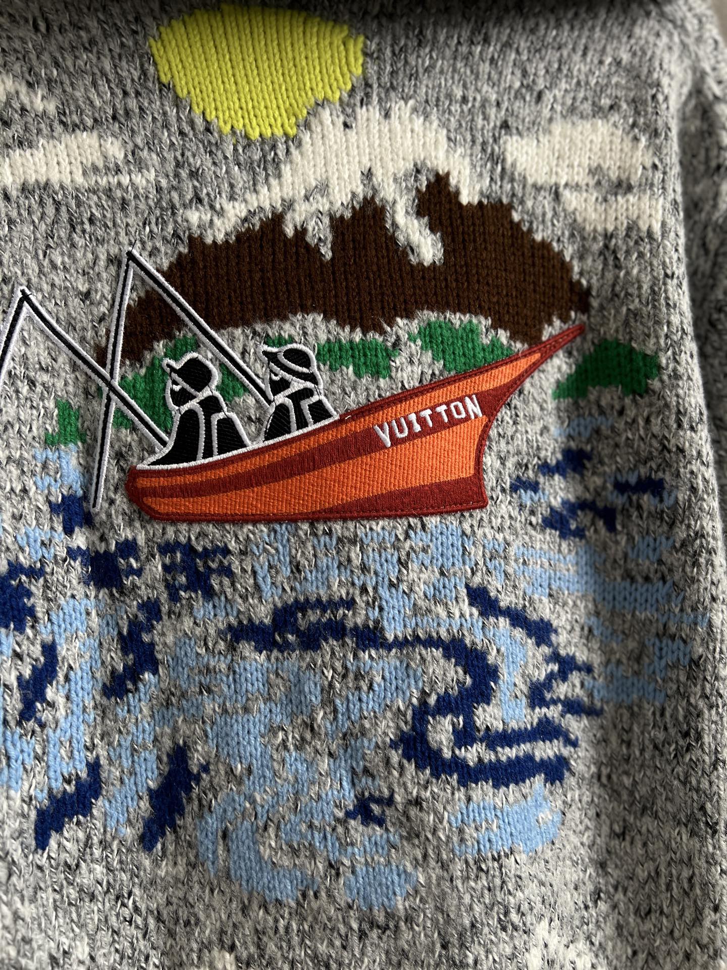 Luxury Embroidered Knit Cardigan – Sailboat &amp; Fishing Motif | Fall/Winter Collection