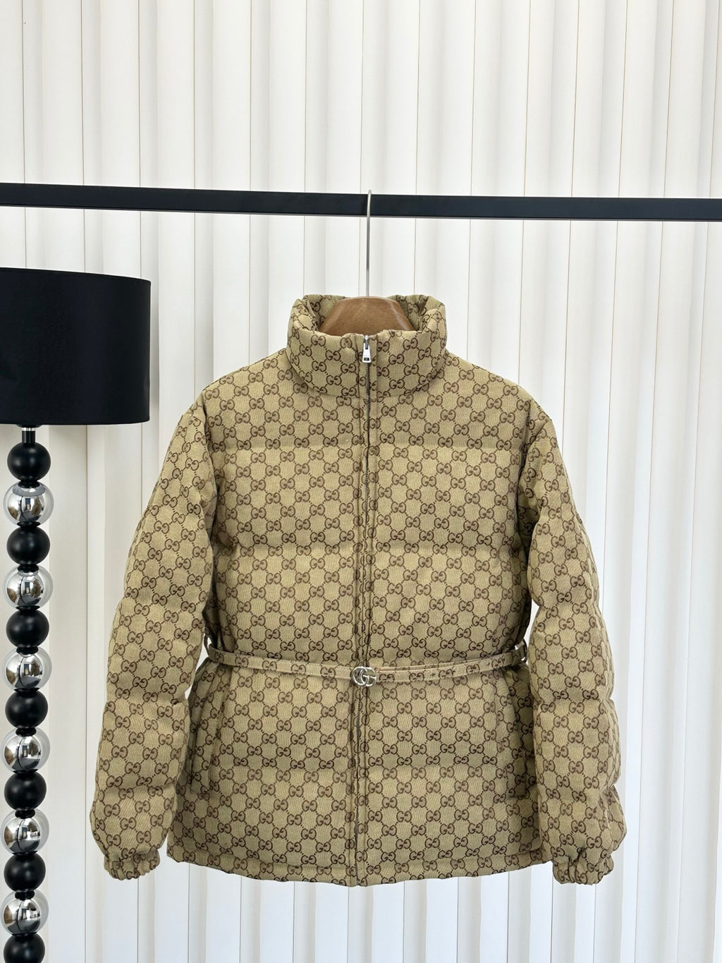 Jacquard Belted Down Jacket | Lightweight & Elegant Winter Essential