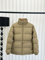 Jacquard Belted Down Jacket | Lightweight & Elegant Winter Essential