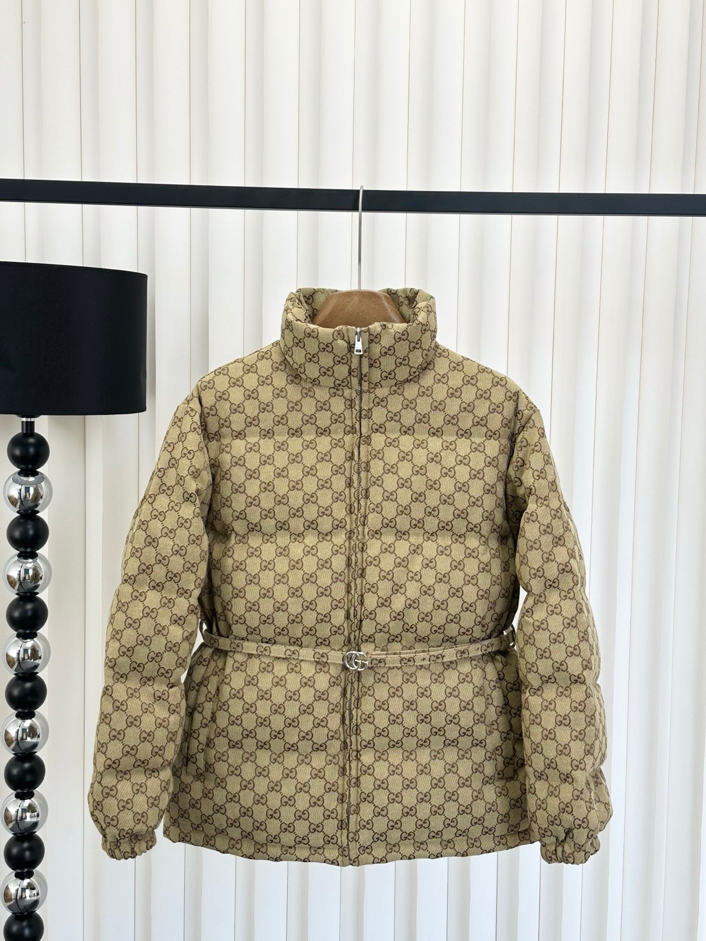 Jacquard Belted Down Jacket | Lightweight & Elegant Winter Essential